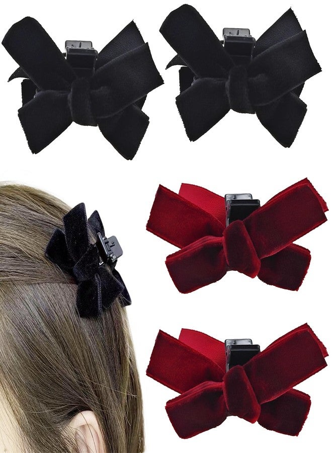 Capiant 4 PACK Mini Velvet Hair Bow Clips Black Red Bow Hair Claw Clip No Slip Bow Jaw Clips Bows Hair Barrettes Accessories for Women - Image 1